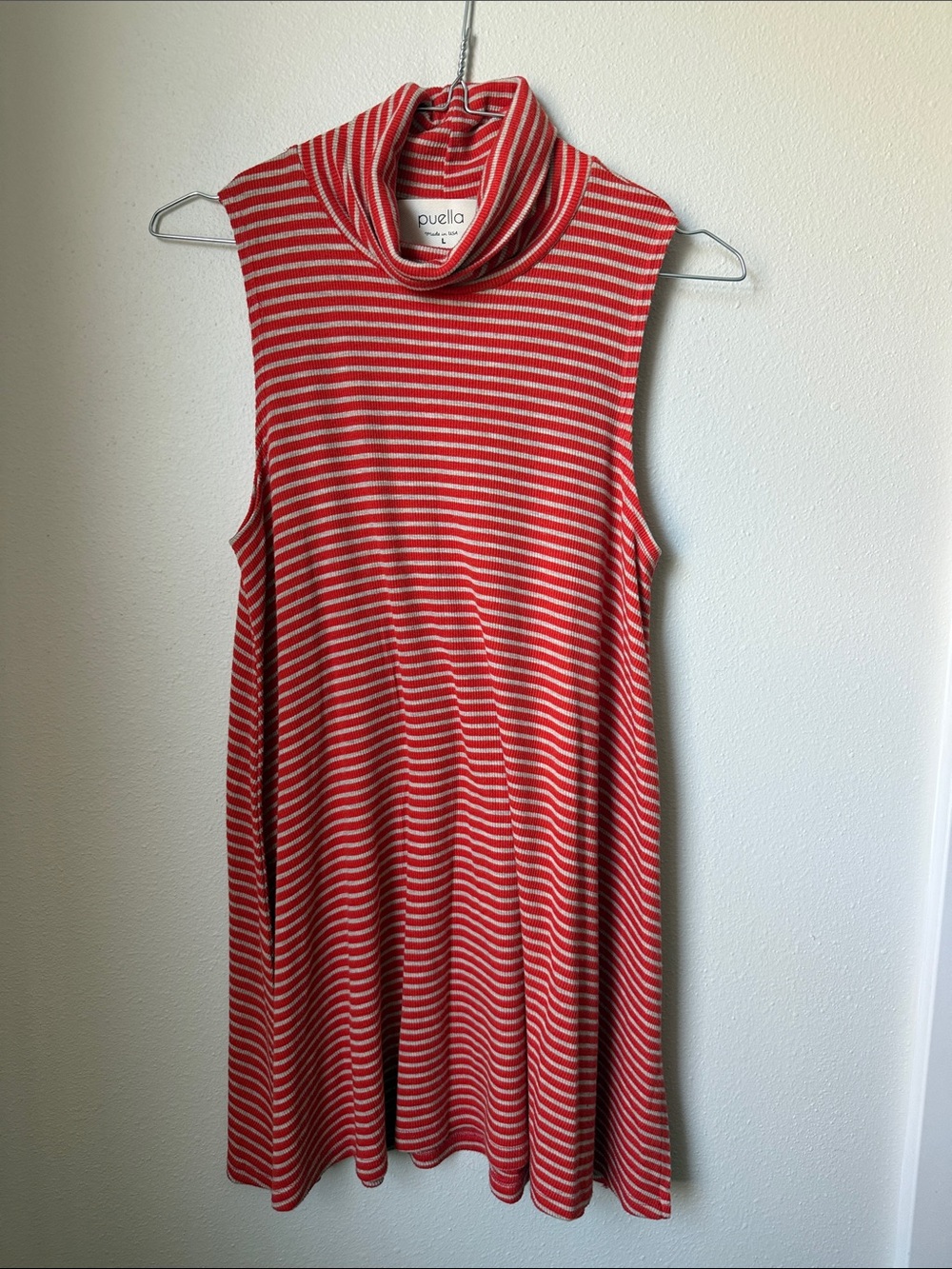 Puella Red & White Striped Sleeveless Turtleneck tunic